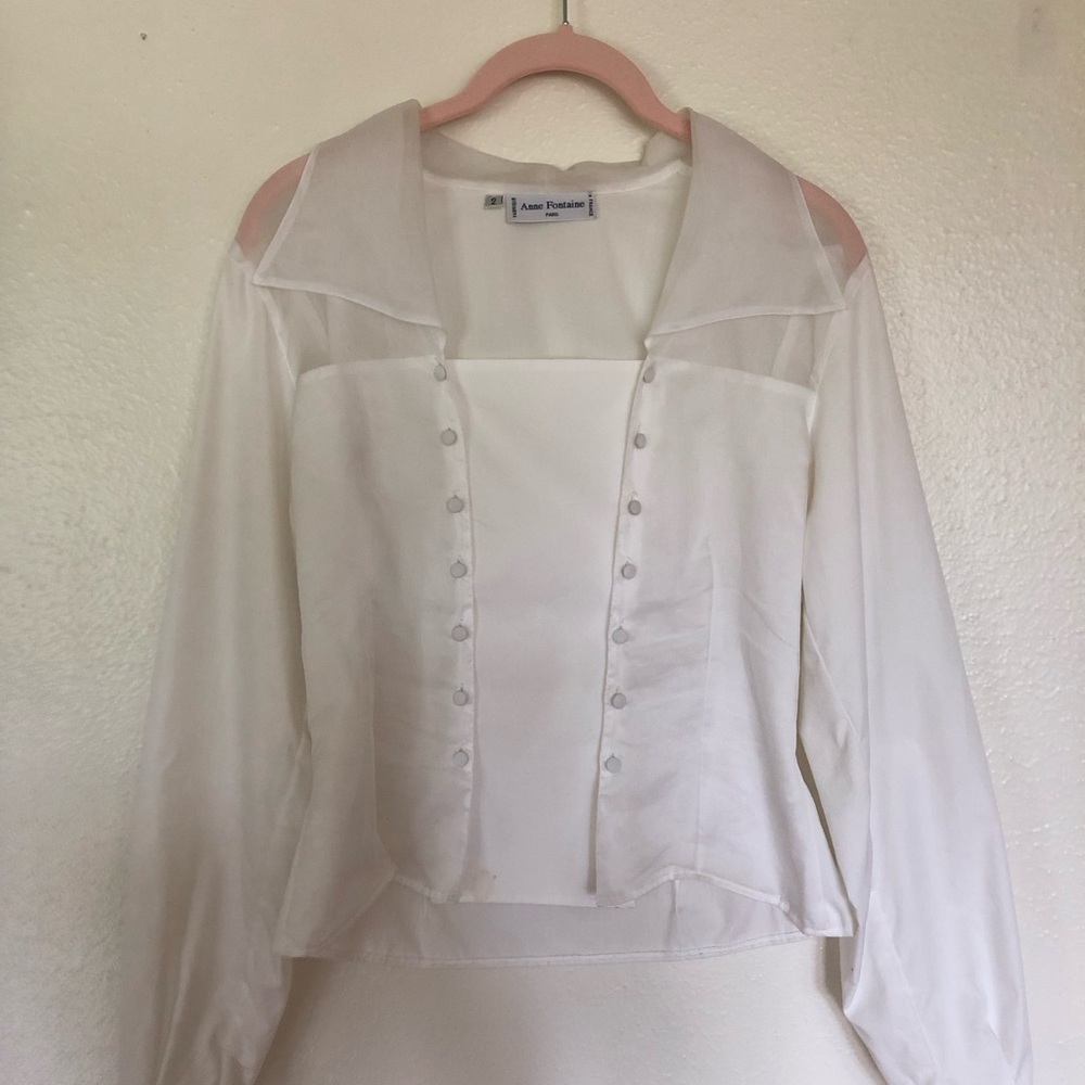 Anne Fontaine Elegant Sheer White Cotton Blouse Size 2